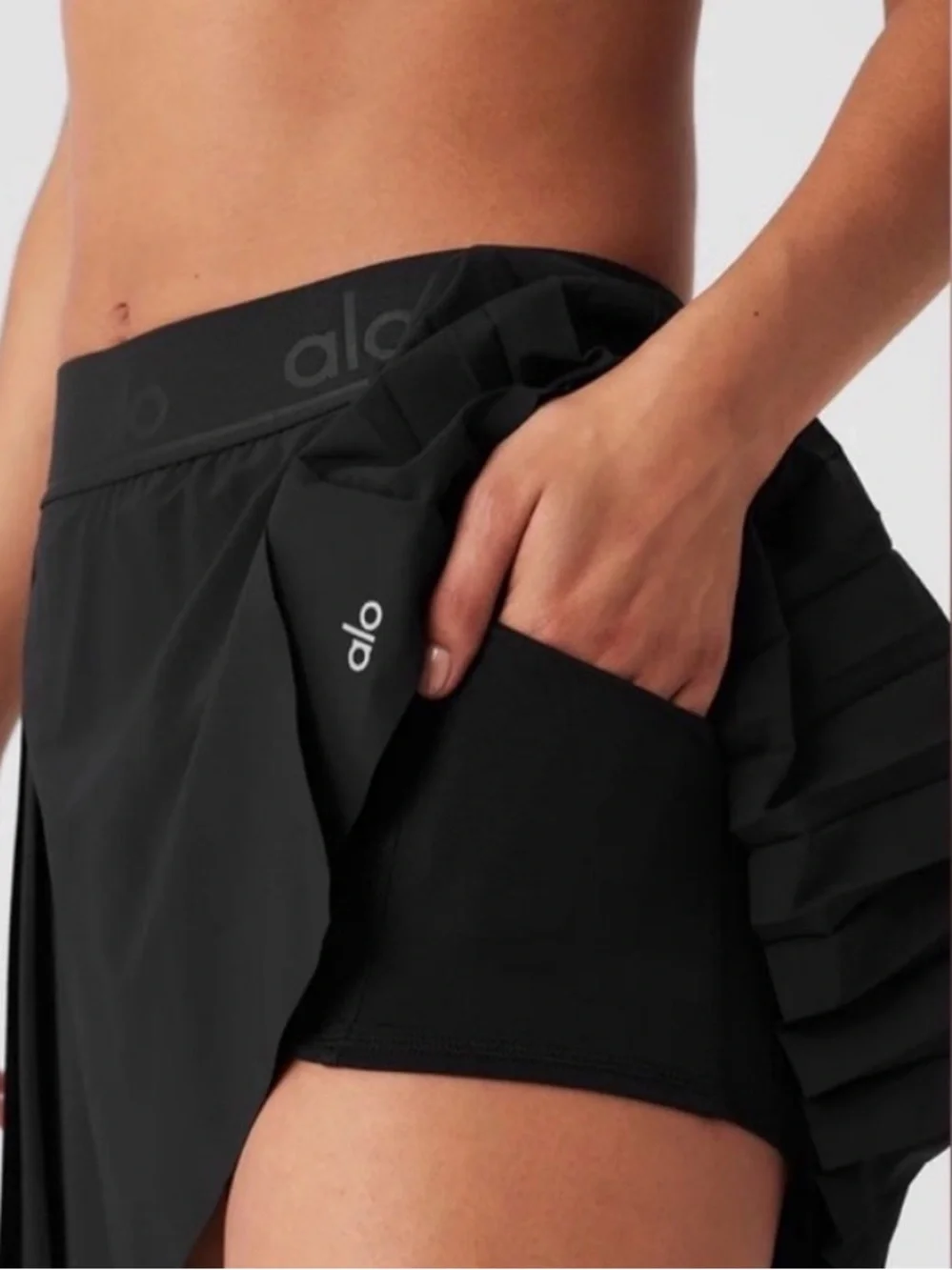 ALO Yoga Black Pleated Tennis Skort